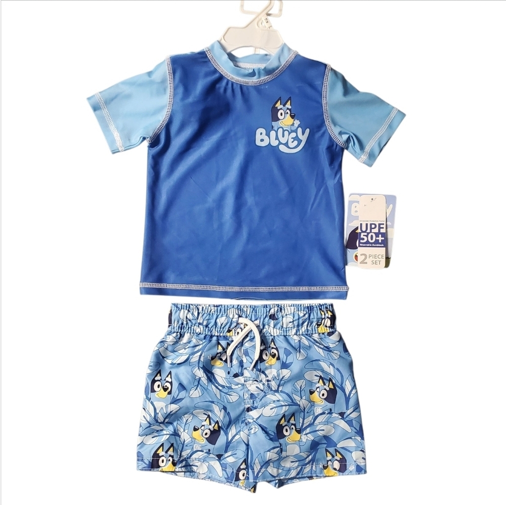 Bluey Little Boys UPF 50+ Pullover Swim Trunks Outfit Set Blue Size 12M